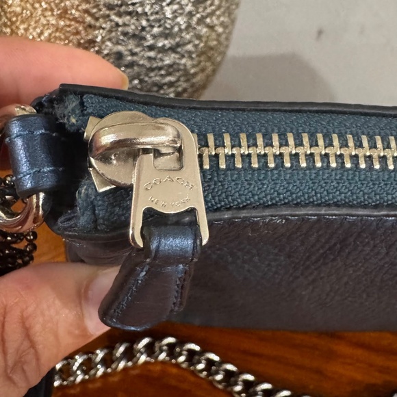 Coach F53340 Pebbled Leather Metallic Blue Large Wristlet/Convertible Mini Bag - Picture 11 of 11